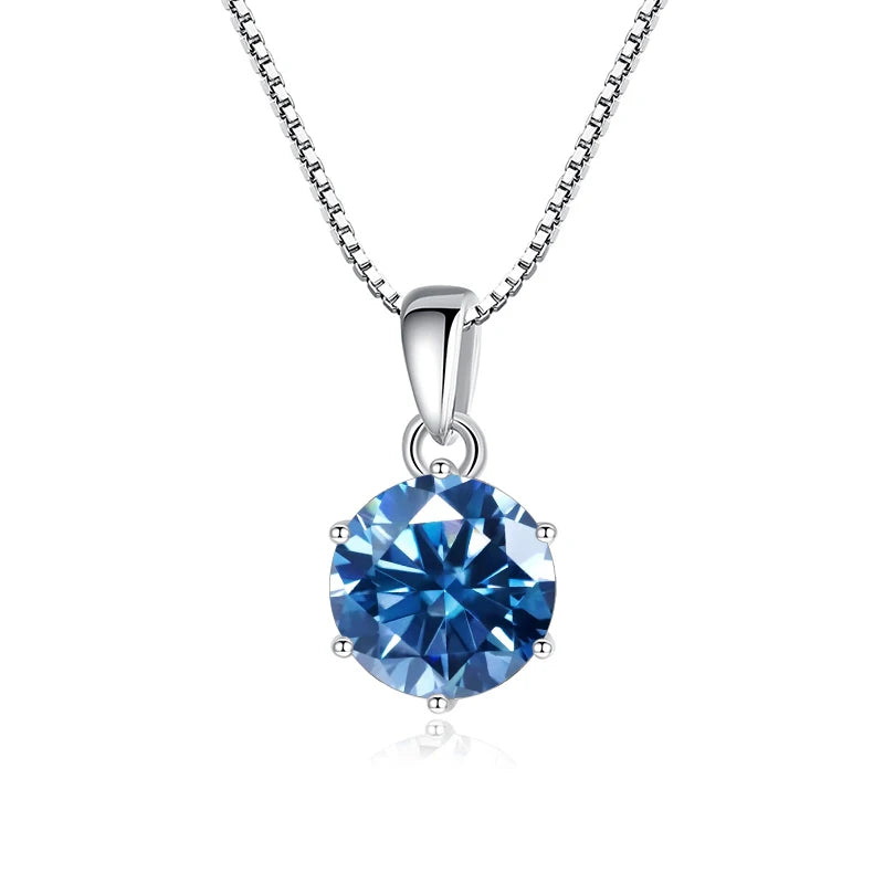 “1CT Real Moissanite Pendant Necklace, Royal Blue, Sterling Silver Wedding Jewelry.”