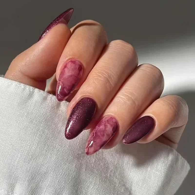 “24Pcs Matte Almond Press-On Nails – Autumn Winter Rose Leaf Design, Full Cover with Glue”