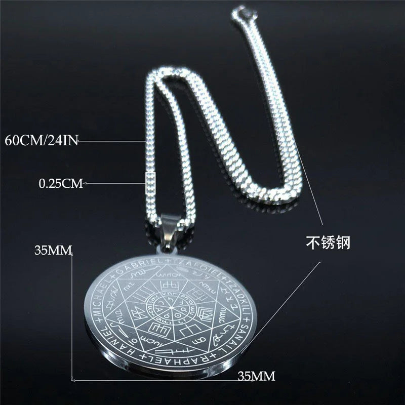 “Seven Archangels Amulet Stainless Steel Necklace - Seal of Solomon Protection Jewelry.”
