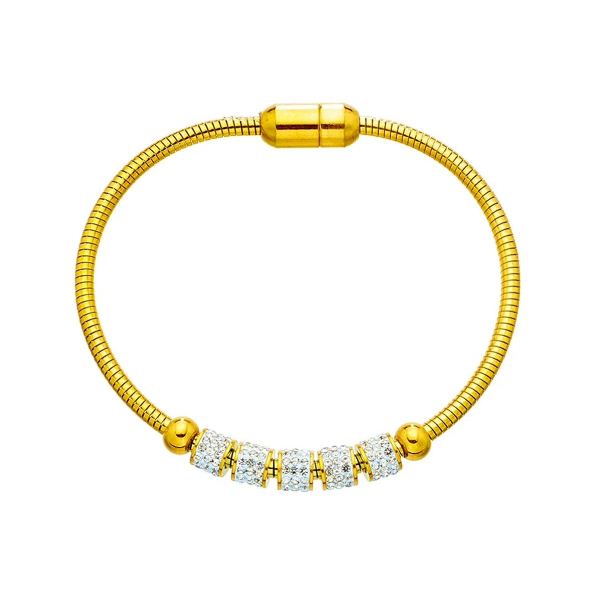 “316L stainless steel gold rhinestone bracelet, magnetic clasp, stylish women’s jewelry gift.”