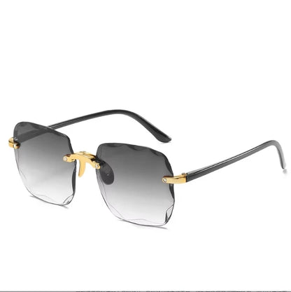 “Square frameless women’s sunglasses with classic gradient lenses.”