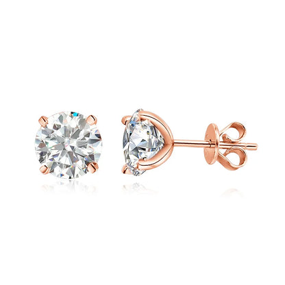 “Rose gold moissanite stud earrings, 0.2-3CT, 925 silver, perfect for weddings.”