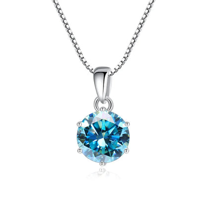 “1CT Real Moissanite Pendant Necklace, Royal Blue, Sterling Silver Wedding Jewelry.”
