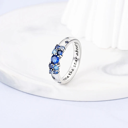 “925 Sterling Silver Blue Star Cipher Ring - Fashionable Jewelry for Women.”