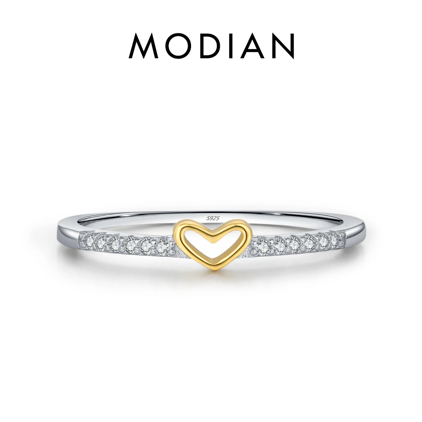 “925 Sterling Silver Simple Romantic Heart Finger Ring Trendy Metallic Contrast Design Jewelry.”