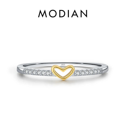 “925 Sterling Silver Simple Romantic Heart Finger Ring Trendy Metallic Contrast Design Jewelry.”