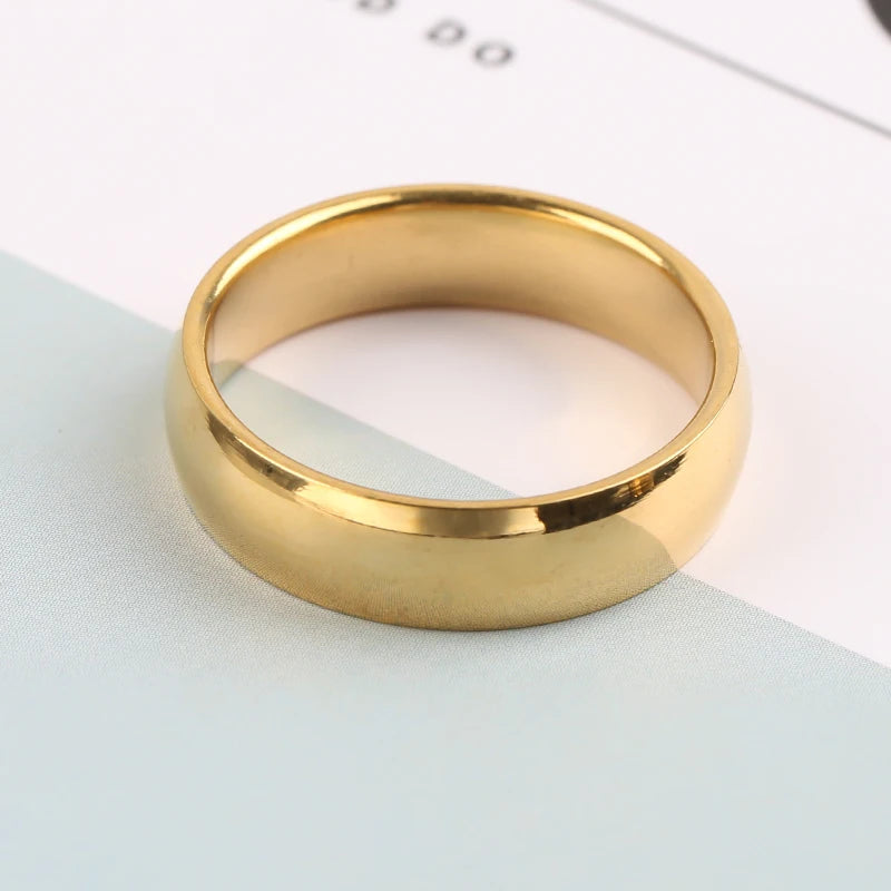 “ Simple Smooth Stainless Steel Ring - Gold Color Couple Rings for Wedding & Engagement.”