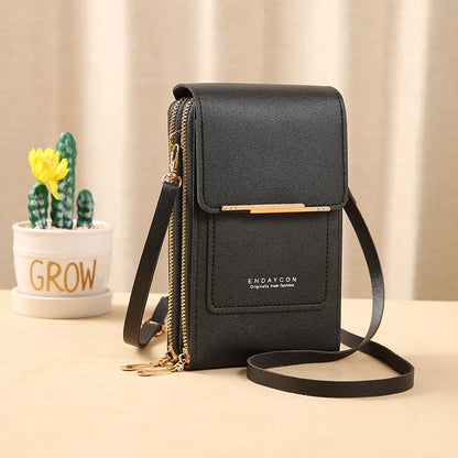 “Women’s soft leather crossbody handbag with touch screen phone purse, small wallet.”