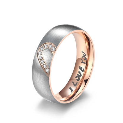 “Rose Gold Black Heart Couple Rings Stainless Steel Love Promise Rings for Couples.”