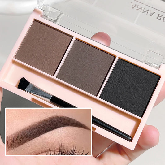 “3-Color Brow Powder Set with Brush, long-lasting, natural, versatile contour, color-resistant makeup.”