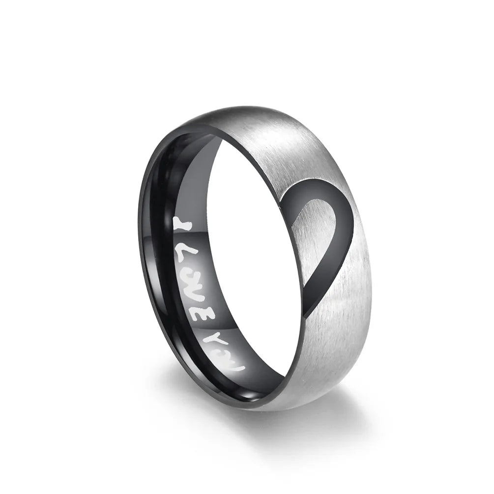 “Rose Gold Black Heart Couple Rings Stainless Steel Love Promise Rings for Couples.”
