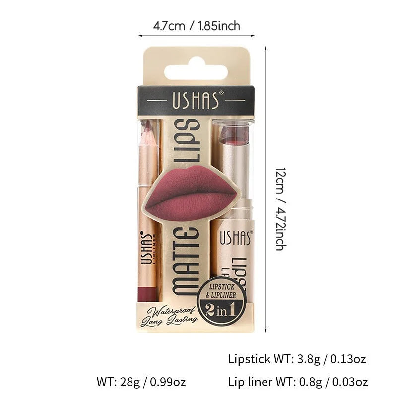 “12-color lip liner and matte lipstick set, long-lasting, easy coloring.”