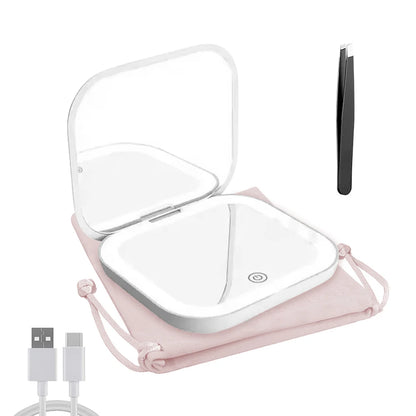 “Compact Mini Vanity Folding Cosmetic Mirror with Lights Portable Travel Makeup Mirror”