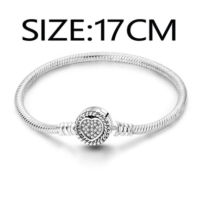 “MULA silver plated heart clasp snake chain bracelet, fits original charms, perfect gift.”