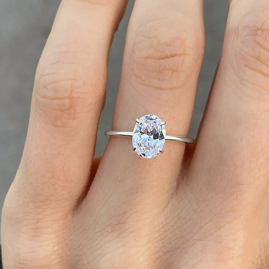 “925 sterling silver oval zircon ring, shiny and luxurious for weddings and engagement.”
