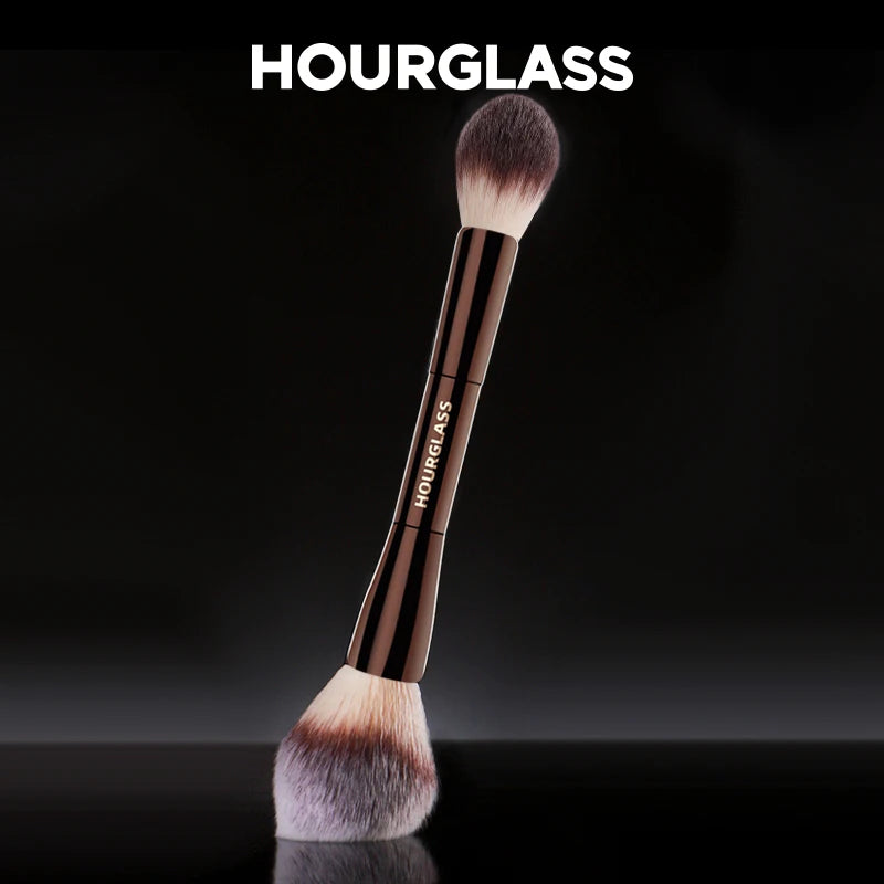 “Veil powder brush, soft fiber, double head, lightweight, perfect for smooth face makeup.”