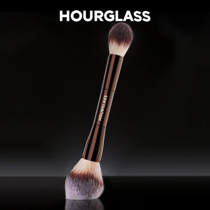 “Veil powder brush, soft fiber, double head, lightweight, perfect for smooth face makeup.”
