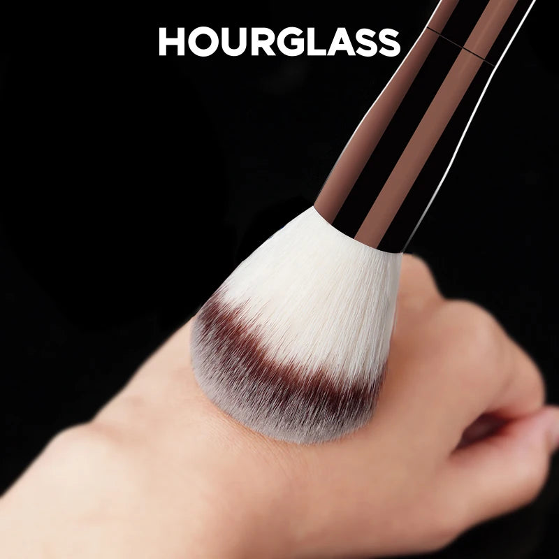 “Soft round head makeup brush, natural fibers, modern design, for daily use.”