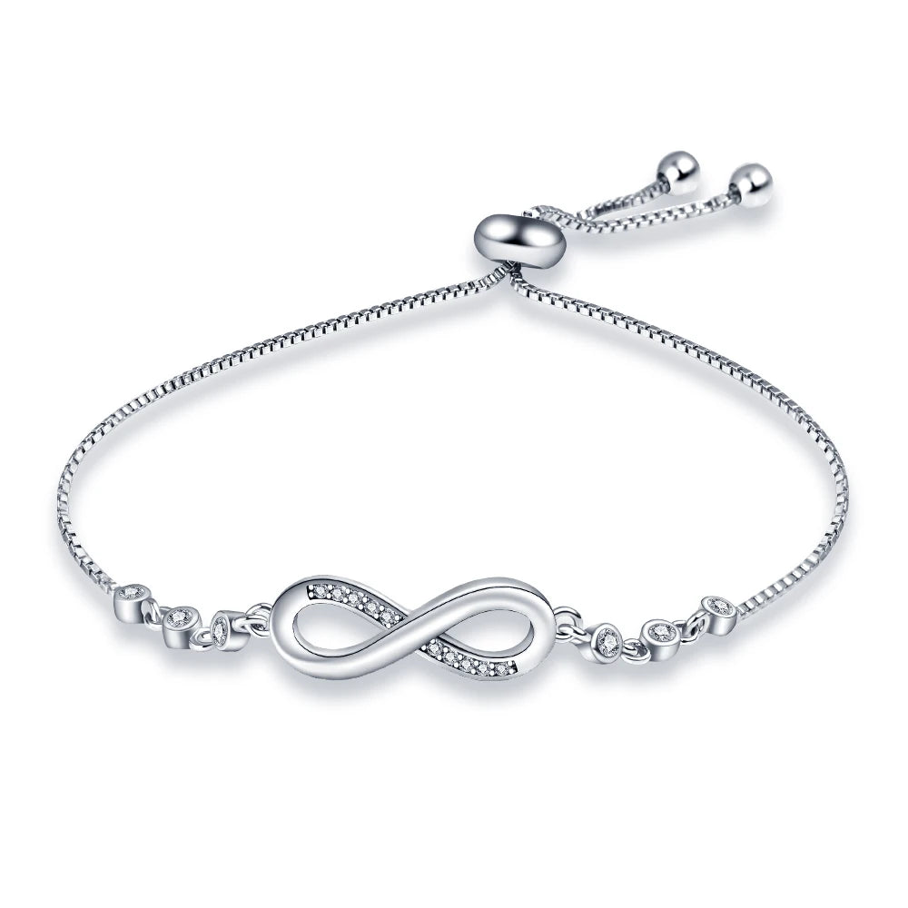 “Authentic 925 sterling silver infinity bracelet, adjustable design, elegant gift for women.”