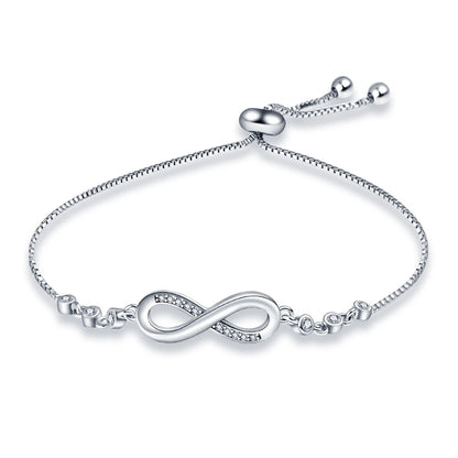 “Authentic 925 sterling silver infinity bracelet, adjustable design, elegant gift for women.”