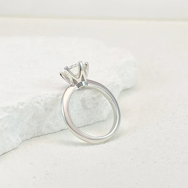 “5-carat Moissanite ring, sterling silver, white gold, D color, engagement jewelry.”