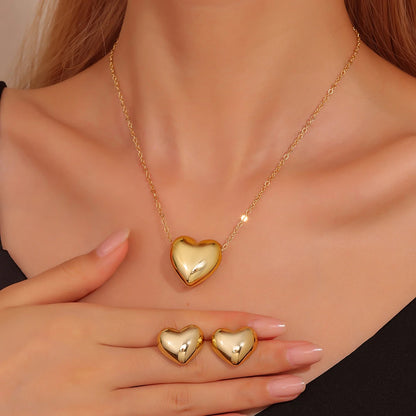 “3-Piece Heart-Shaped Jewelry Set - Earrings, Pendant, Necklace with Rhinestones.”