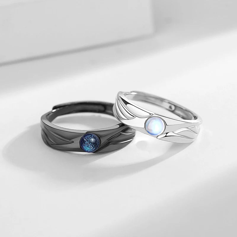 “Simple Couple Rings - Silver Sun & Moon Adjustable Open Ring for Men & Women.”