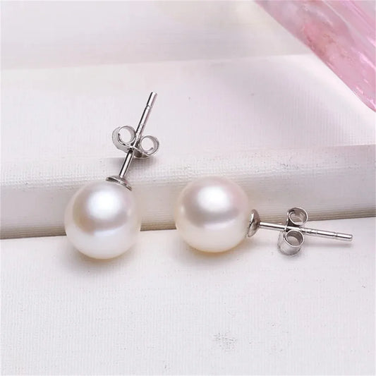 “925 Sterling Silver Freshwater Pearl Stud Earrings - Elegant Gift for Women.”