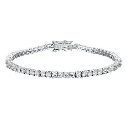 “Moissanite Tennis Bracelet, Sterling Silver, White Gold Plated, Sparkling Party Jewelry.”
