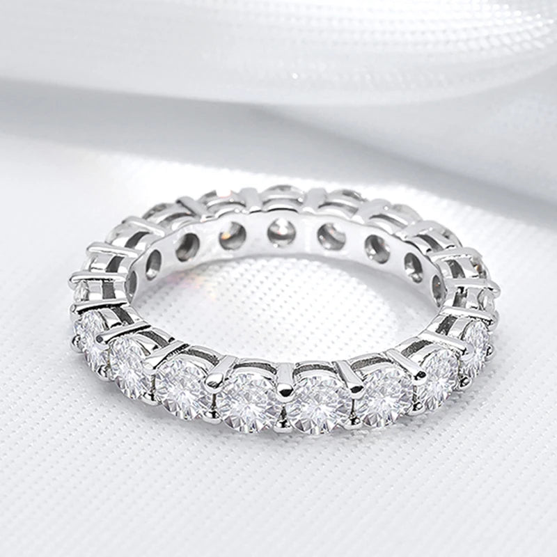 “Full Moissanite wedding band, 2-5mm, 925 sterling silver, classic eternity ring.”