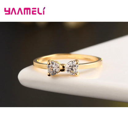 “Luxury Austria Crystal 925 Silver Gold Bow Ring Women Wedding Engagement Jewelry.”