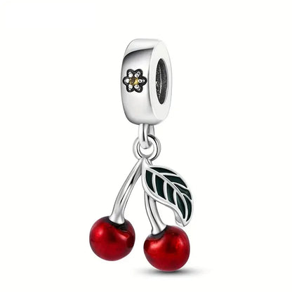 “Red enamel cherry charm beads for bracelet, necklace, keychain, DIY jewelry gift.”