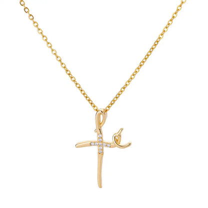 “Zircon Cross Pendant Necklace for Women - Gold Stainless Steel Jewelry.”