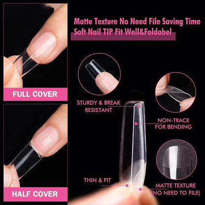 “120Pcs Clear Square Nail Tips, Full-Cover False Nails for Extensions.”