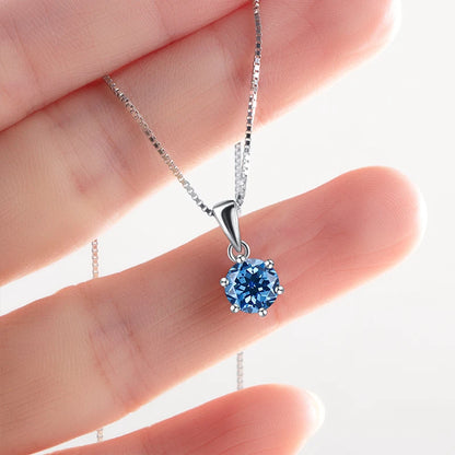 “1CT Real Moissanite Pendant Necklace, Royal Blue, Sterling Silver Wedding Jewelry.”