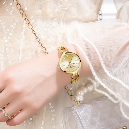 “Luxury Quartz Watch, Rhinestones, Stainless Steel Band, Fashionable Women’s Charming Wristwatch.”