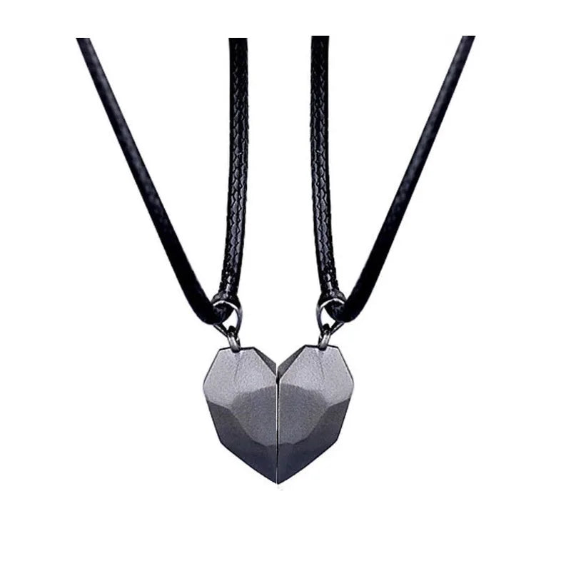 “Simple Couple Pendant Necklace – Electrocardiogram & Magnetic Heart Design, Valentine’s Day Gift”