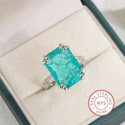 “925 Silver Plated Blue Green Moissanite Ring, Fire Sparkling, Luxury Party Birthday Jewelry.”