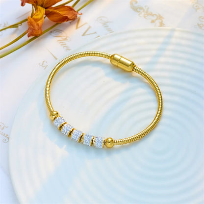 “316L Stainless Steel Gold Rhinestone Beaded Bracelet Women Fashion Magnet Clasp Jewelry”