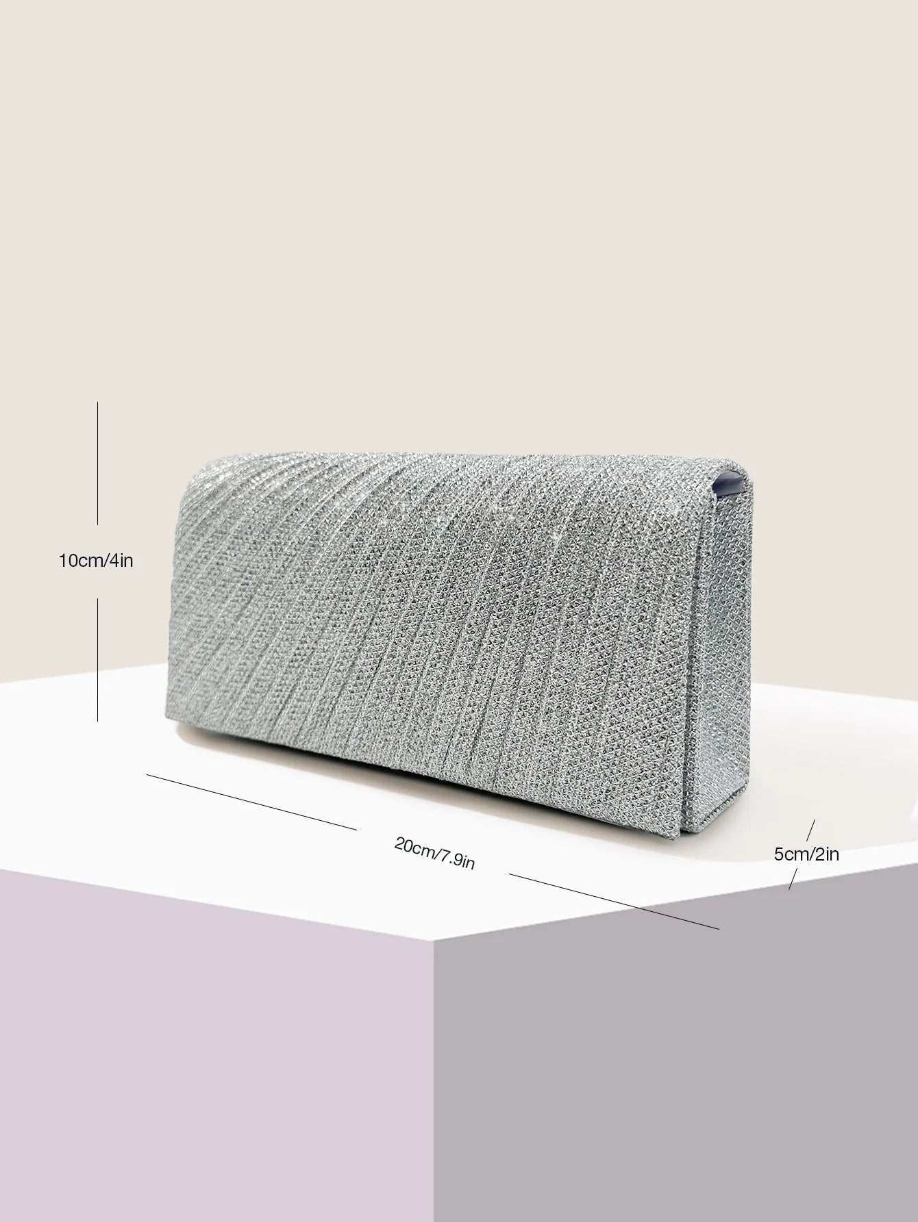 “Glitter Evening Bag for Women, Shiny Silver Party Clutch with Chain Strap.”