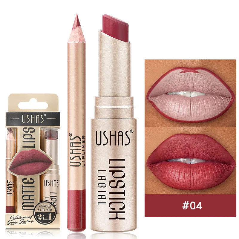 “12-color lip liner and matte lipstick set, long-lasting, easy coloring.”