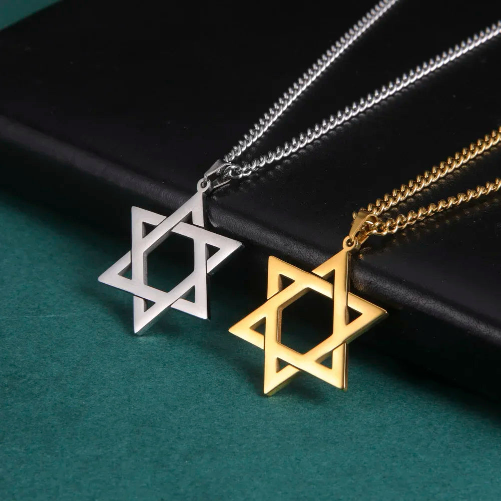 “Gold Star of David Hexagram Choker Necklace Unisex Stainless Steel Jewish Jewelry.”