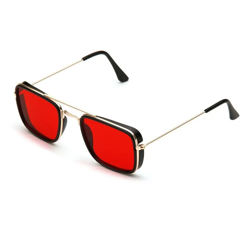 “Fashion metal square-frame sunglasses, retro European style, UV protection, Korean-inspired design.”