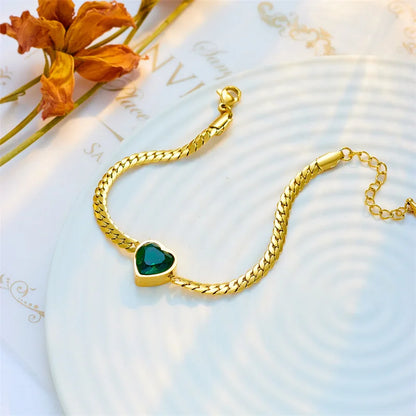 “Stainless Steel Heart-Shaped Green & White Crystal Pendant Necklace & Bracelet Set.”