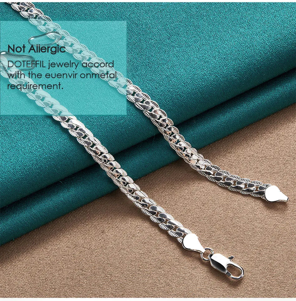 “925 Sterling Silver 6mm Side Chain Necklace - 16-24 Inch, Fashion Jewelry.”