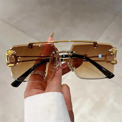 “Retro frameless unisex sunglasses, nickel double-layer design, UV400 protection.”