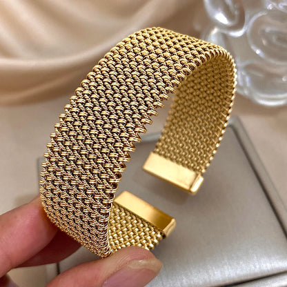 “Vintage Braided Mesh Cuff, Stainless Steel Waterproof Jewelry, Daily Party Gifts”