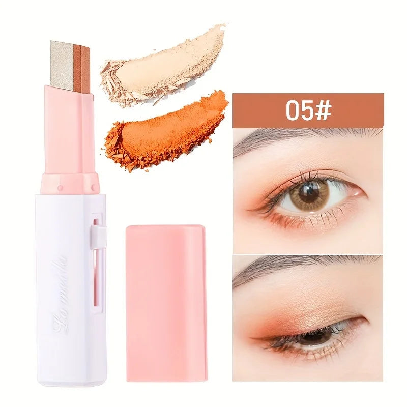 “2-in-1 waterproof highlighter and eyeshadow stick, long-lasting glitter eyeliner.”