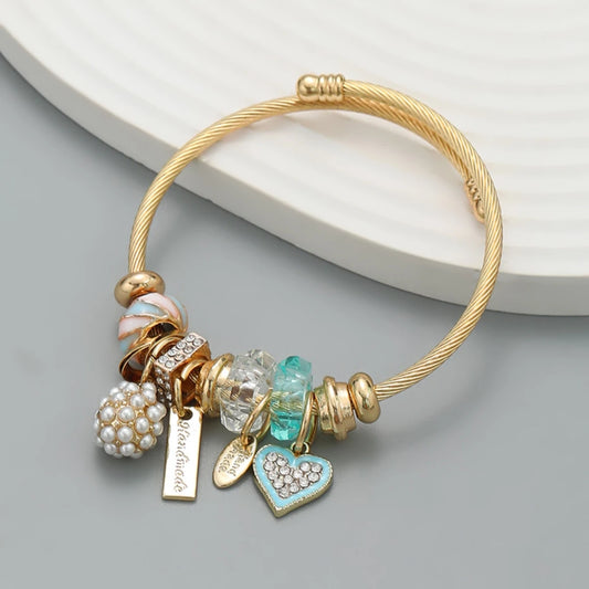 “Fashion Multi-Element Stainless Steel Circle Beaded Love Bracelet, Perfect Women’s Gift”
