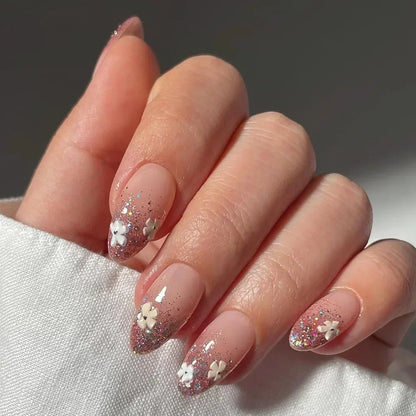 “24Pcs Matte Almond Press-On Nails – Autumn Winter Rose Leaf Design, Full Cover with Glue”